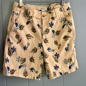 Coldwater Creek Bermuda Shorts‎ Khaki Beige Floral Leaf Print 8 Cotton Stretch